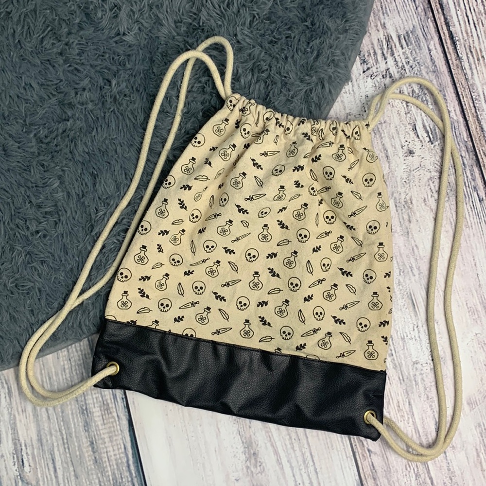 Owlcrate Skull and Potion Pattern on Canvas RopeBag Backpack